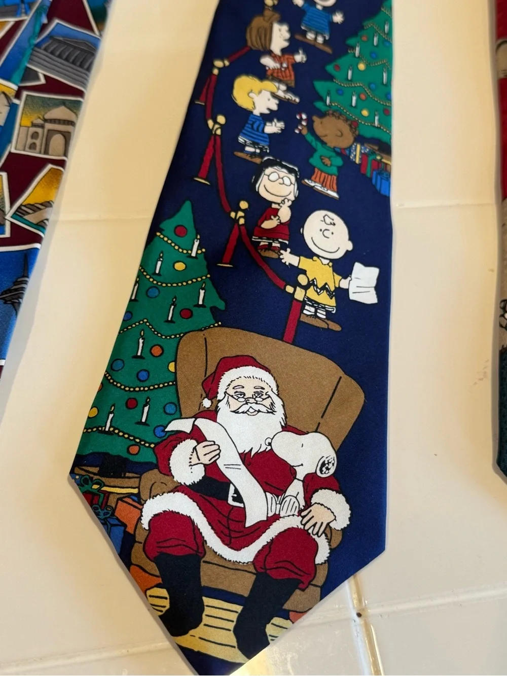 Vintage Novelty Necktie Lot of 5 Peanuts Christmas Golf Elephant Travel Ties